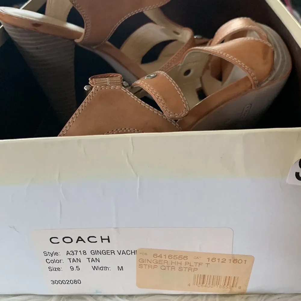 NIB Stacked Heel Tan Coach Sandals - Picture 11 of 12
